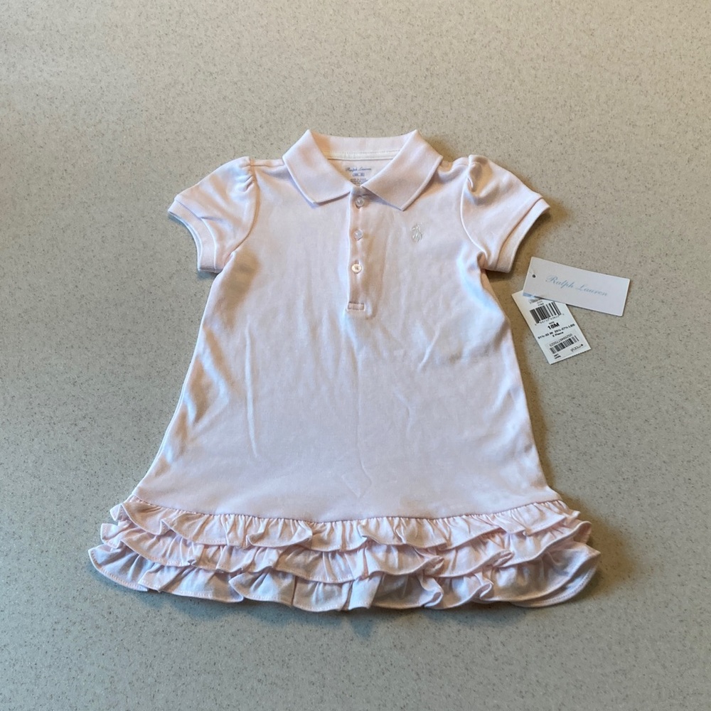 NWT Ralph Lauren Light Pink Polo Dress with Ruffle Hem Size 18 Month